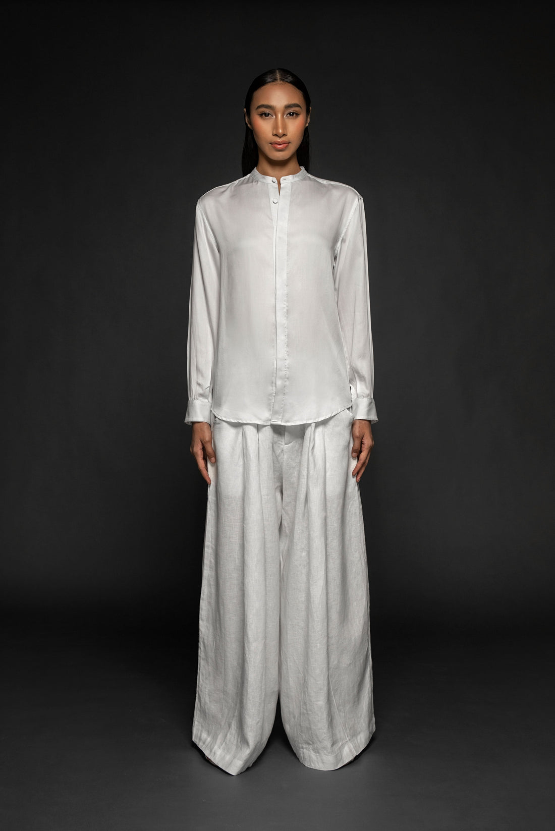 Syomsz Nehru collar shirt in white Tencel